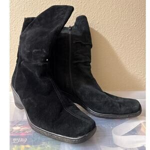 Black Suede Leather Boots Size 6 1/2M 2.5 Inch Heel, Palestine Trading Company